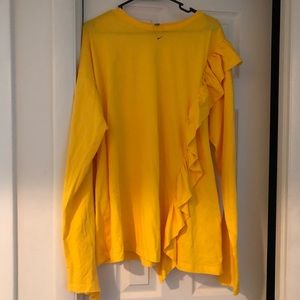 Yellow long sleeve cotton tee with ruffle detail